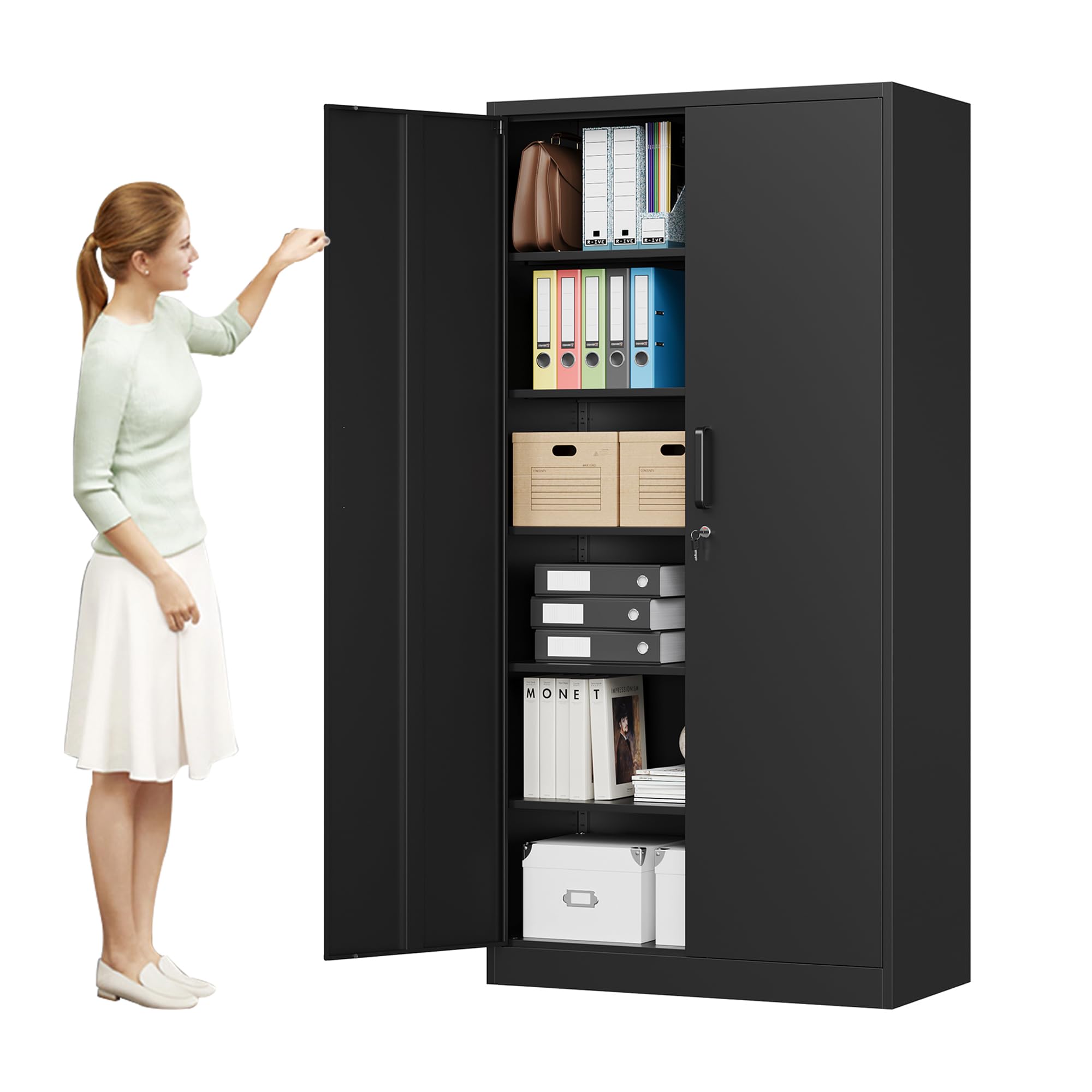 Amazon.com: MIIIKO Metal Storage Cabinet with Locking Doors, Black